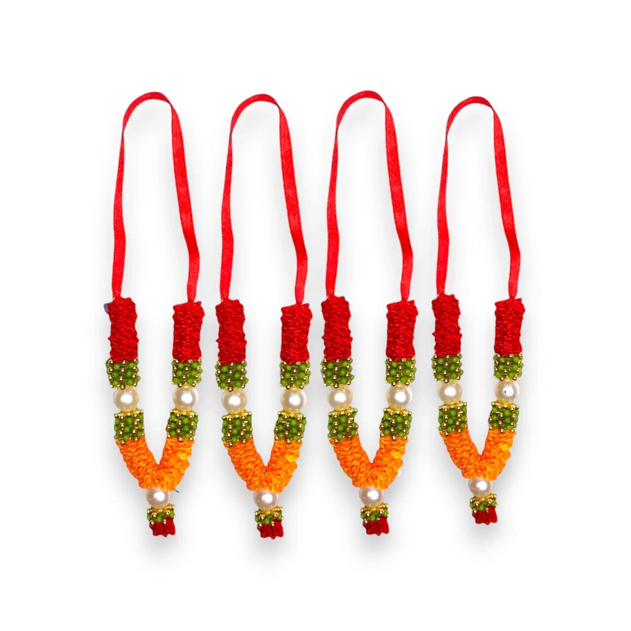 Set of 4 Mini Idol Mala 4.5 Inches God Goddess Haar Mala Makhmali Bhagwan Haar Idol Diwali Pooja Item Garland for Photo Frame God Shringar Reusable Mala